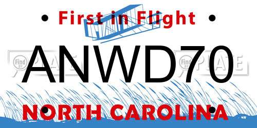 ANWD70 North Carolina License Plate