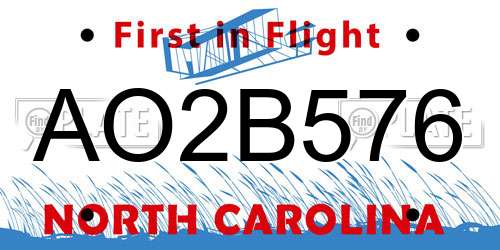 AO2B576 North Carolina License Plate
