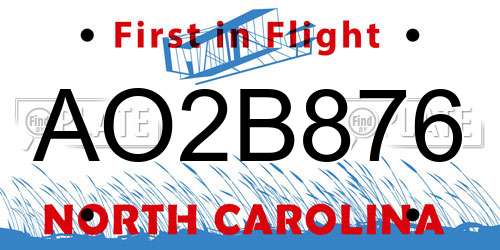 AO2B876 North Carolina License Plate