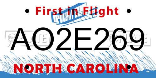 AO2E269 North Carolina License Plate