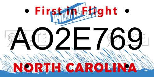 AO2E769 North Carolina License Plate