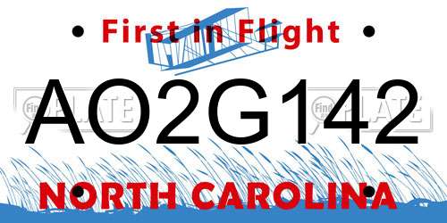 AO2G142 North Carolina License Plate