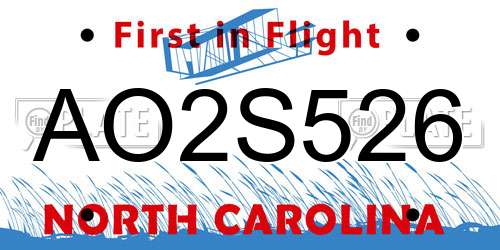 AO2S526 North Carolina License Plate