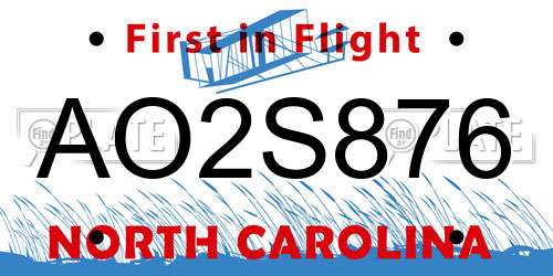 AO2S876 North Carolina License Plate