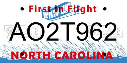 AO2T962 North Carolina License Plate