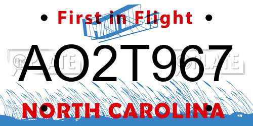 AO2T967 North Carolina License Plate
