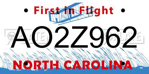 AO2Z962 North Carolina License Plate
