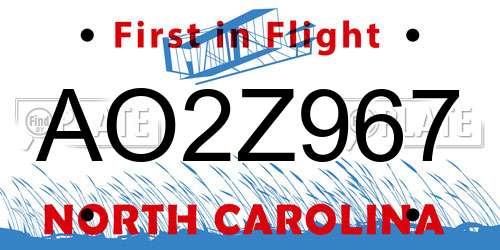 AO2Z967 North Carolina License Plate
