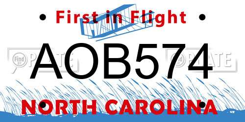 AOB574 North Carolina License Plate