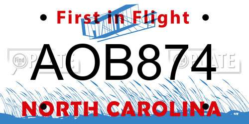 AOB874 North Carolina License Plate