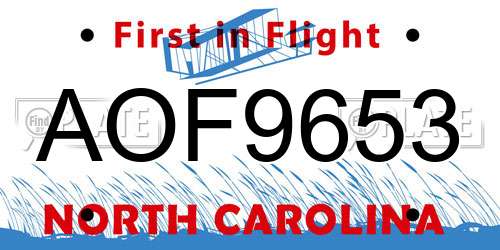 AOF9653 North Carolina License Plate