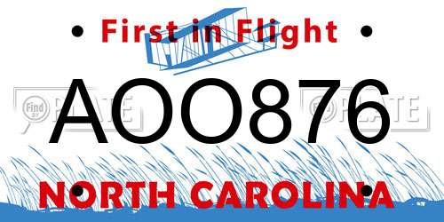 AOO876 North Carolina License Plate