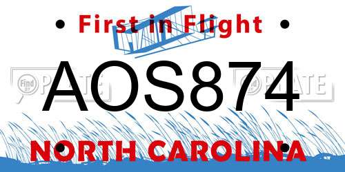 AOS874 North Carolina License Plate