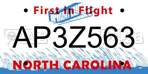 AP3Z563 North Carolina License Plate