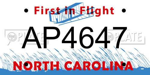 AP4647 North Carolina License Plate