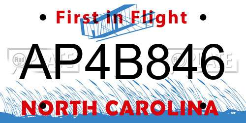 AP4B846 North Carolina License Plate