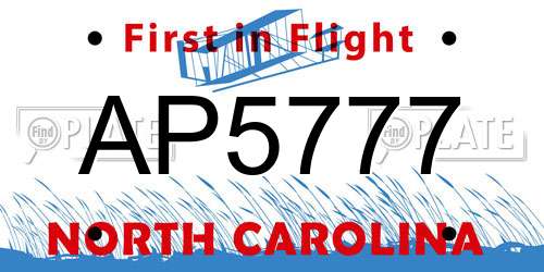 AP5777 North Carolina License Plate