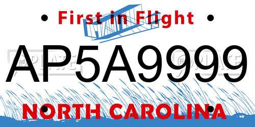 AP5A9999 North Carolina License Plate