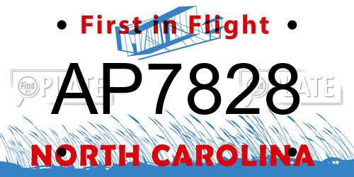 AP7828 North Carolina License Plate