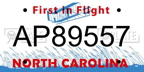 AP89557 North Carolina License Plate