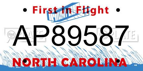 AP89587 North Carolina License Plate