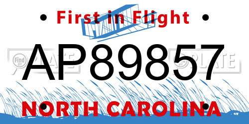 AP89857 North Carolina License Plate
