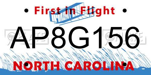 AP8G156 North Carolina License Plate