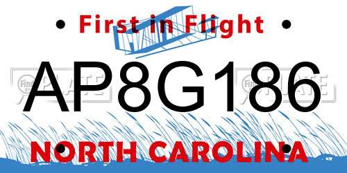 AP8G186 North Carolina License Plate