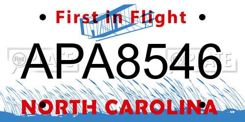 APA8546 North Carolina License Plate