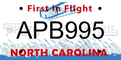 APB995 North Carolina License Plate