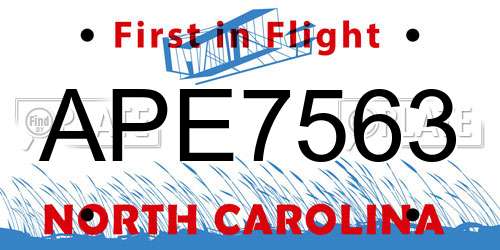 APE7563 North Carolina License Plate