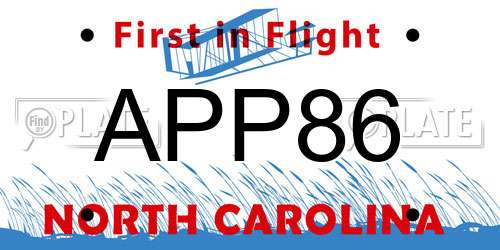 APP86 North Carolina License Plate