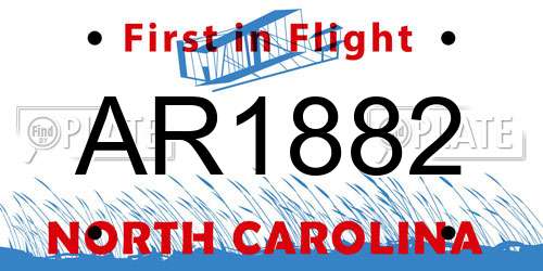 AR1882 North Carolina License Plate