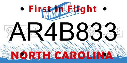AR4B833 North Carolina License Plate