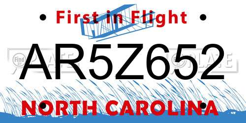 AR5Z652 North Carolina License Plate