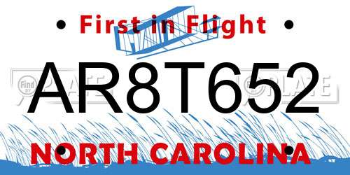 AR8T652 North Carolina License Plate