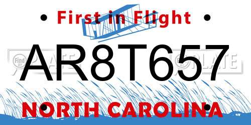AR8T657 North Carolina License Plate