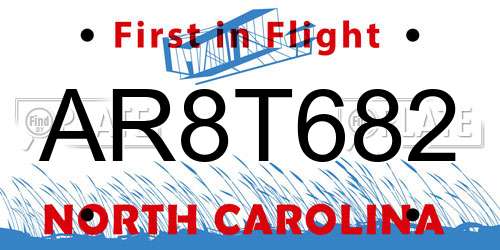AR8T682 North Carolina License Plate