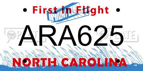 ARA625 North Carolina License Plate