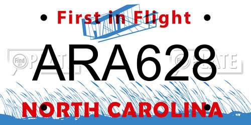 ARA628 North Carolina License Plate