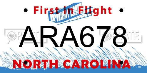 ARA678 North Carolina License Plate