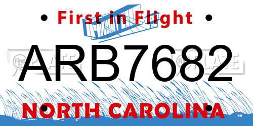 ARB7682 North Carolina License Plate