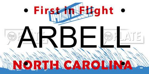 ARBELL North Carolina License Plate