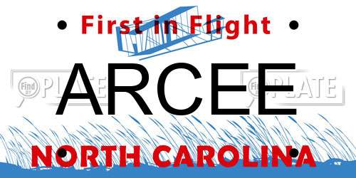 ARCEE North Carolina License Plate