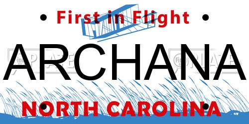 ARCHANA North Carolina License Plate