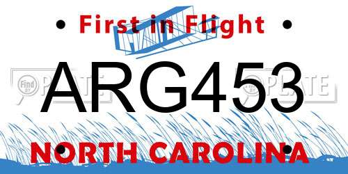 ARG453 North Carolina License Plate