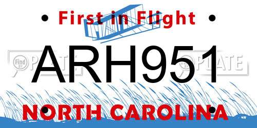 ARH951 North Carolina License Plate