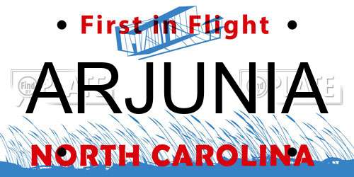 ARJUNIA North Carolina License Plate