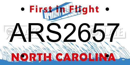 ARS2657 North Carolina License Plate