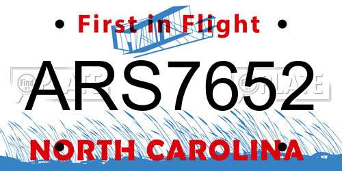 ARS7652 North Carolina License Plate